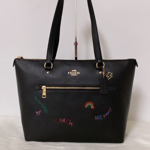 Coach Handbags - New Coach Gallery Tote Bag With Diary Embroidery/Pebble Leather/Black